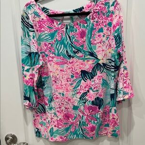 Lilly Pulitzer Vibrant Floral Blouse in Pink and Green